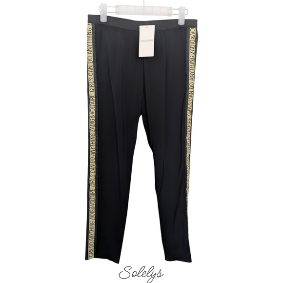 Zadig & Voltaire Paula Band Girls Can Do Anything Black Pant Trouser 36 S NWT - Picture 2 of 9